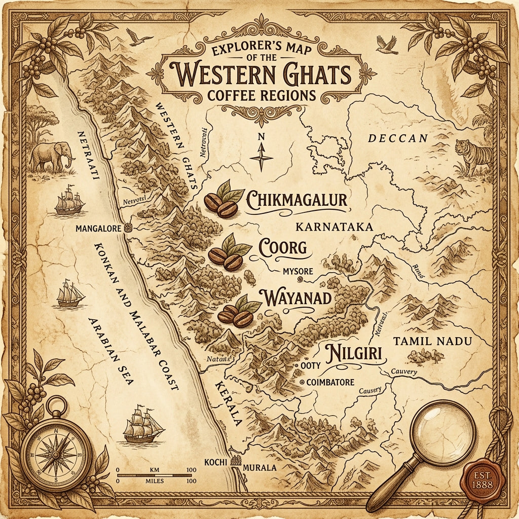 Explorer's Map of the Western Ghats Coffee Regions